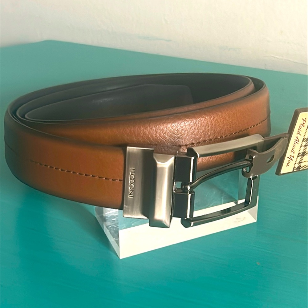 New Boconi Men’s Black - Brown Reversible Leather Belt Size 40